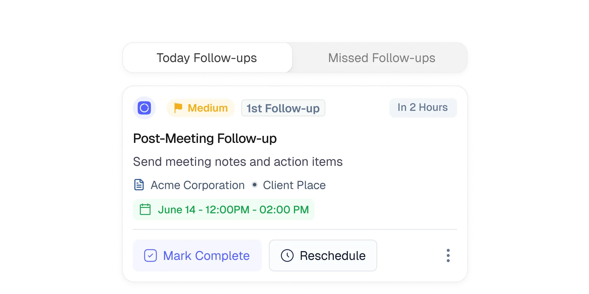 Today’s tasks list with time slots.